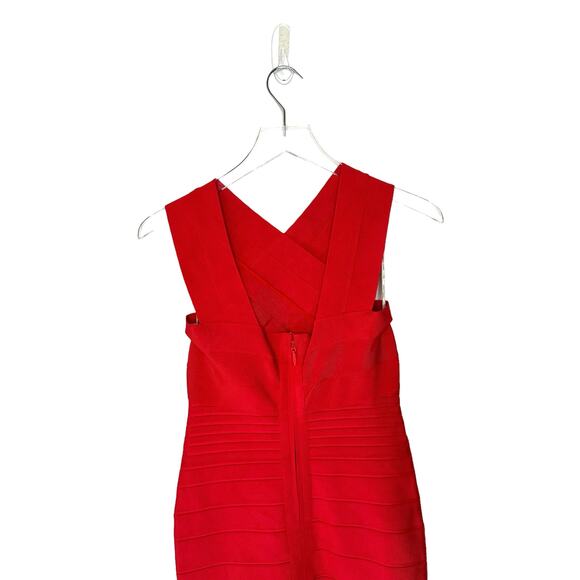Herve Leger Dress Red Party Night Out High Neck Bandage Bodycon Dress Large - Picture 5 of 8